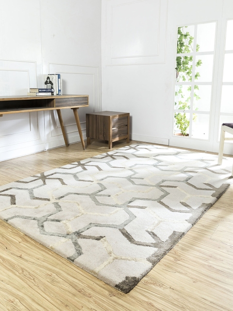 

Jaipur Rugs Off-White & Grey Printed Hand Tufted Anti-Skid Carpet, Coffee brown