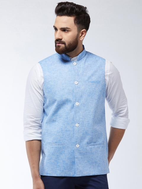 

SOJANYA Men Blue Solid Nehru Jacket