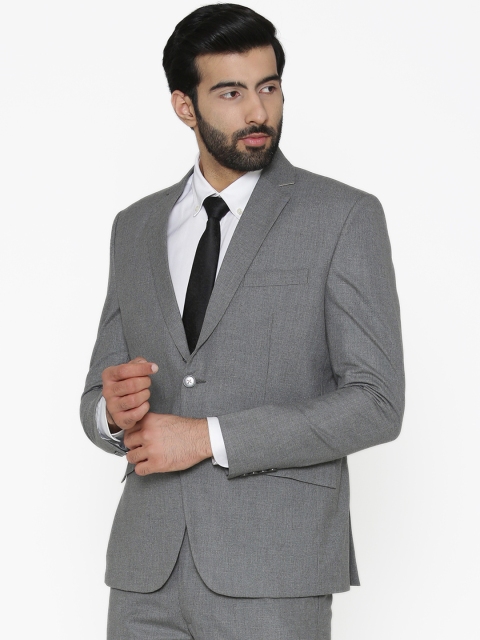 

Wintage Men Grey Self Design Tailored Fit Single-Breasted Formal Blazer