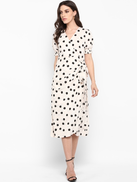 

MIAMINX Women Printed Cream-Coloured Wrap Dress