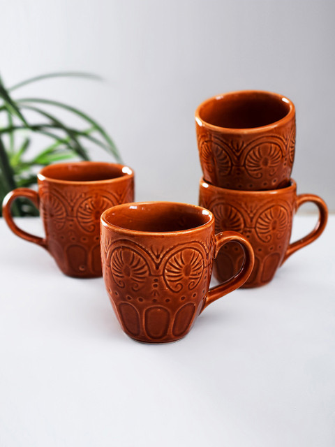 

Archies Brown 4-Pieces Textured Ceramic Coffee Mugs Set