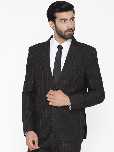 

Wintage Men Black Checked Tailored Fit Single-Breasted Pure Linen Formal Blazer