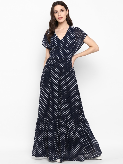

MIAMINX Women Printed Navy Blue Maxi Dress