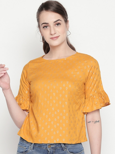 

AKKRITI BY PANTALOONS Women Mustard Floral Print Top