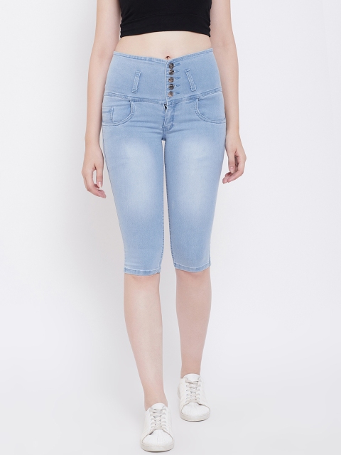 

Nifty Women Blue Solid Slim Fit Denim Capris