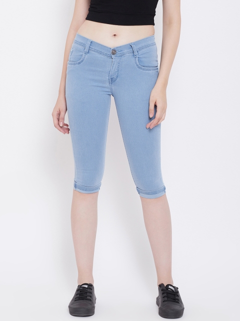

Nifty Women Blue Solid Slim Fit Denim Capris