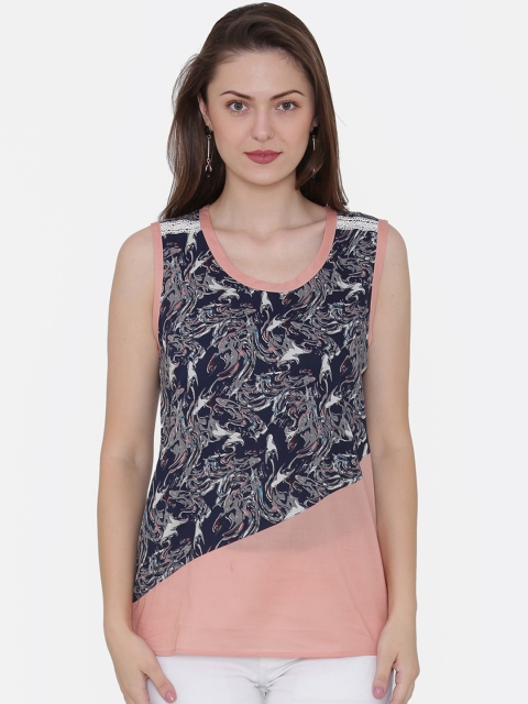 

Private Lives Women Navy Blue Printed Tiered Top