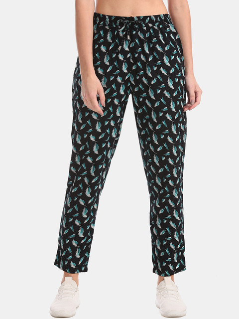 

Cherokee Women Black & Blue Regular Fit Printed Regular Trousers