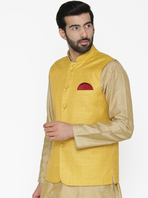 

Wintage Men Yellow Woven Design Nehru Jacket