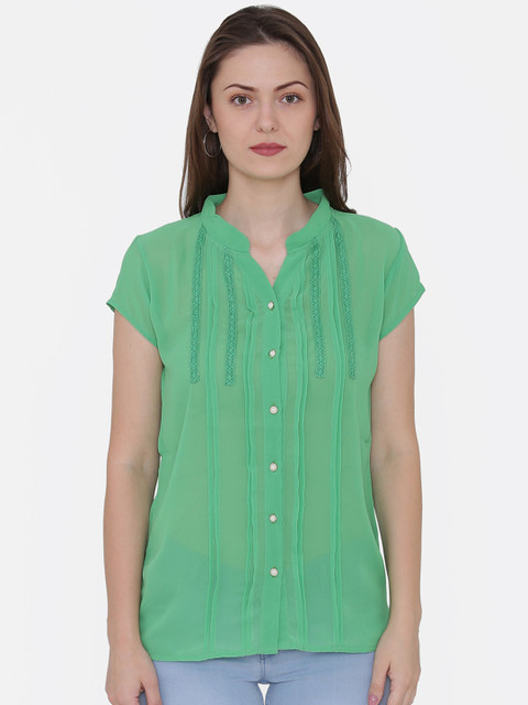 

Private Lives Women Green Self Design Shirt Style Top