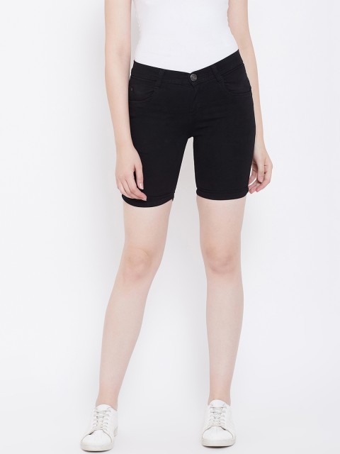 

Nifty Women Black Solid Slim Fit Denim Shorts