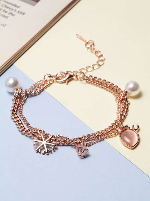 

Shining Diva Women Rose Gold-Plated Alloy Antique Cubic Zirconia Link Bracelet