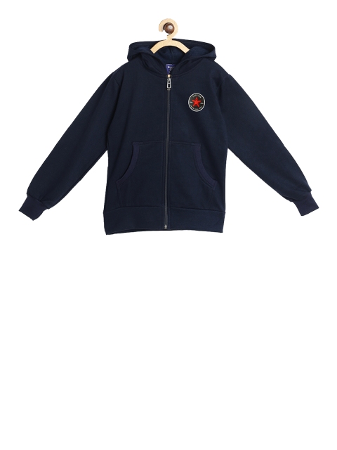 

SWEET ANGEL Girls Navy Blue Solid Hooded Sweatshirt