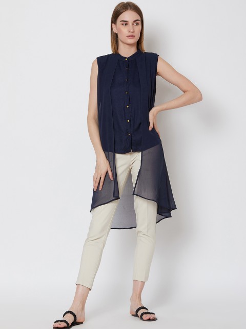 

Nun Women Navy Blue Regular Fit Solid Casual Shirt