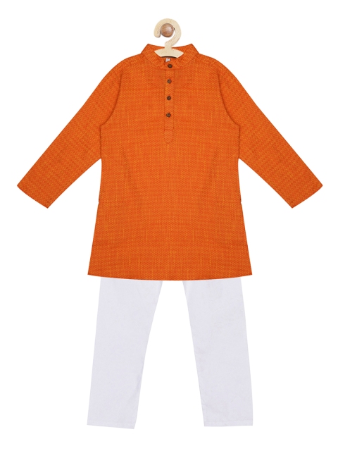 

Campana Boys Orange & White Self Design Kurta with Pyjamas