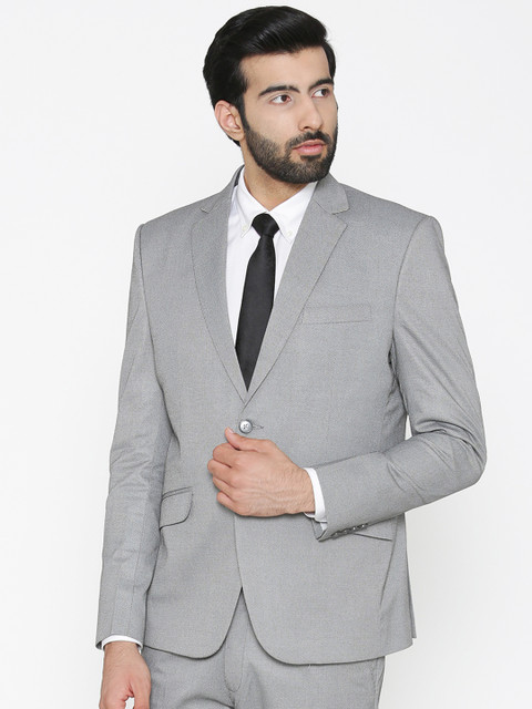 

Wintage Men Grey Self Design Tailored Fit Single-Breasted Formal Blazer