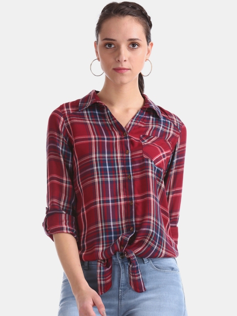 

Cherokee Women Red Regular Fit Checked Casual Shirt