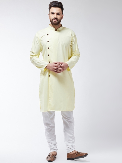 

SOJANYA Men Yellow & White Solid Kurta with Churidar