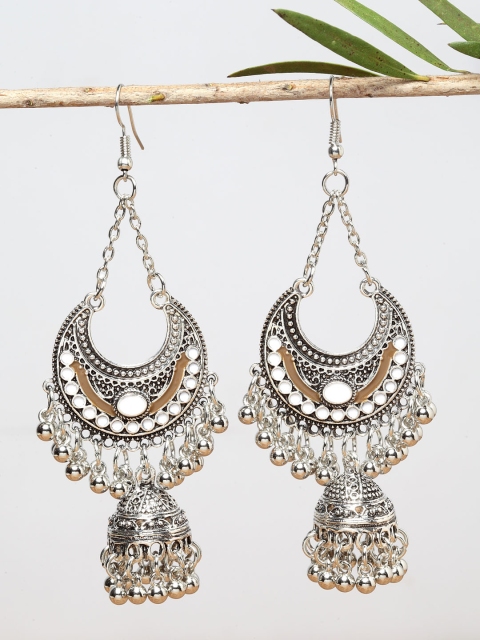 

Shining Diva Fashion Silver-Toned White Contemporary Jhumkas