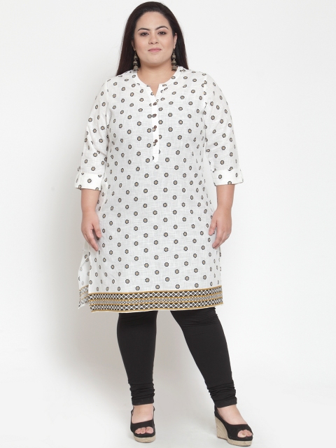 

plusS Women White & Black Printed Straight Kurta