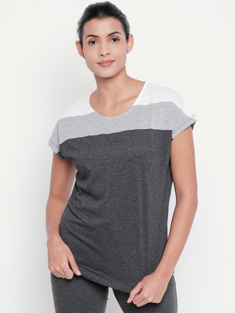 

Ajile by Pantaloons Women Charcoal Grey Colourblocked Round Neck T-shirt