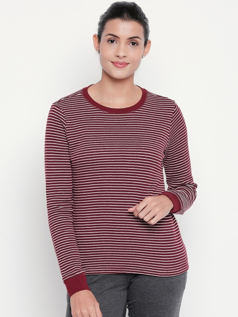 

Ajile by Pantaloons Women Red Striped Round Neck Pure Cotton T-shirt