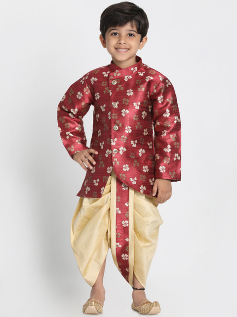 

JBN Creation Boys Burgundy & Gold-Toned Printed Sherwani Set