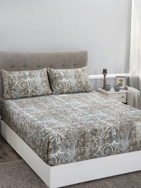 

MASPAR Beige Geometric 400 TC Cotton 1 King Bedsheet with 2 Pillow Covers
