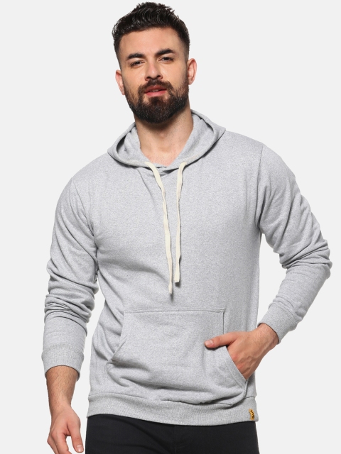 

Campus Sutra Men Grey Solid Hooded Sweatshirt
