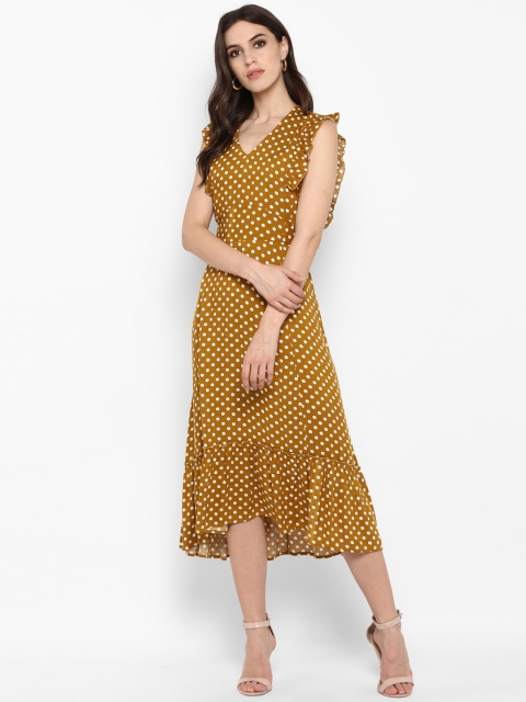 

MIAMINX Women Printed Mustard Yellow Fit and Flare Dress