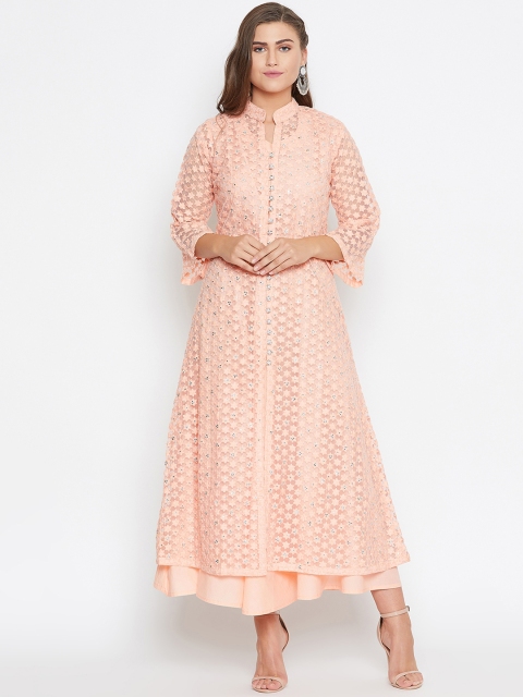 

Castle Women Self Design Peach-Coloured Maxi Dress