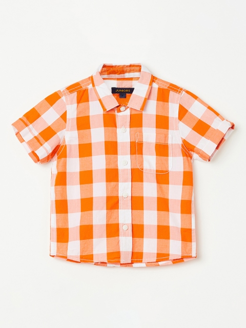 

Juniors by Lifestyle Boys Orange & White Slim Fit Checked Casual Shirt