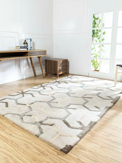 

Jaipur Rugs Off-White & Grey Printed Hand Tufted Anti-Skid Carpet, Multi
