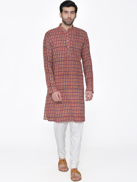 

Wintage Men Red & White Striped Kurta with Pyjamas