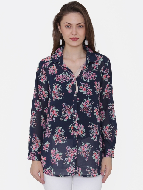 

Private Lives Women Navy Blue Printed Shirt Style Top