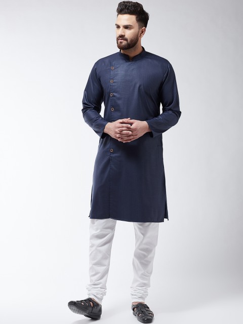

SOJANYA Men Navy Blue & White Solid Kurta with Churidar