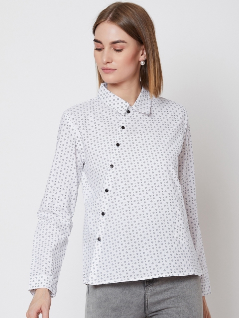

Nun Women White & Blue Regular Fit Printed Casual Shirt