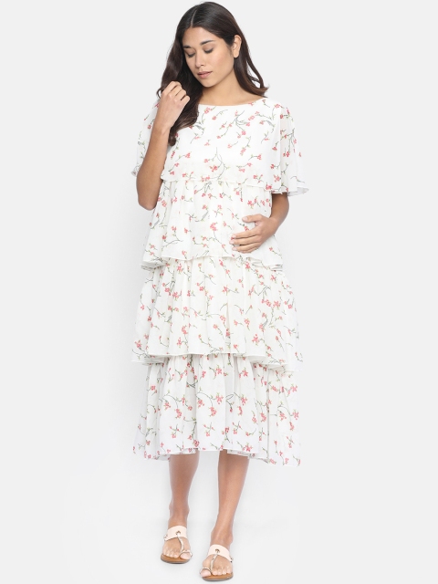 

The Kaftan Company Women Floral Print White A-Line Dress