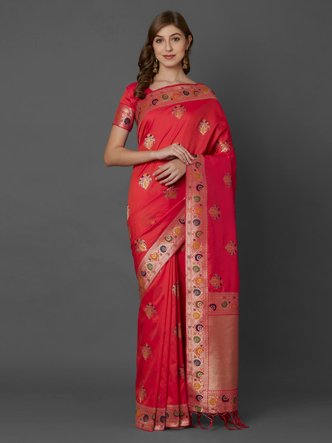 

Mitera Red Silk Blend Woven Design Kanjeevaram Saree