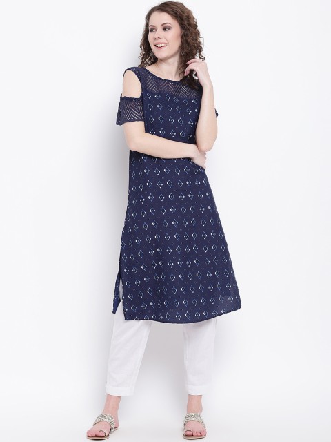 

Napra Women Navy Blue Printed Straight Kurta