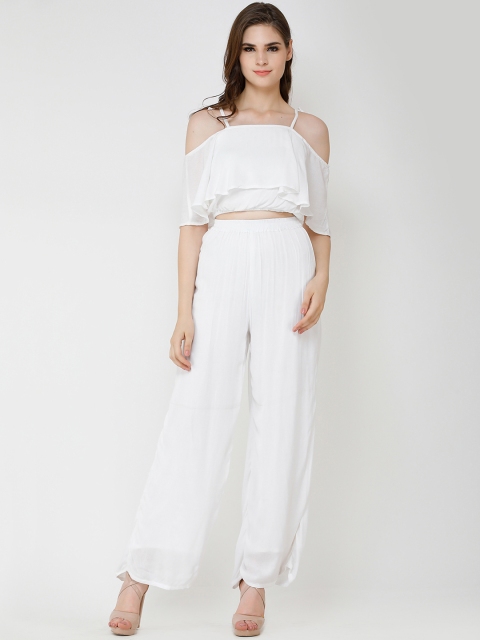 

Cation Women White Solid Top with Palazzos