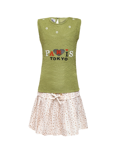 

Aarika Girls Green & White Printed Top with Skirt