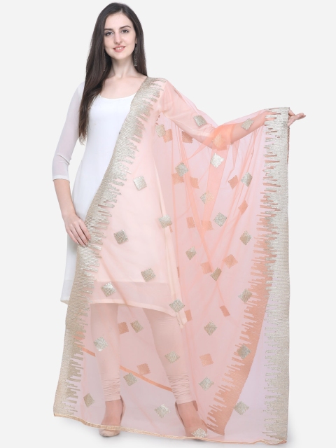 

Satrani Women Peach-Coloured Embroidered Dupatta