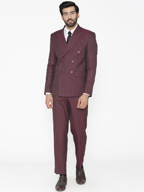 

Wintage Men Maroon Striped Double-Breasted Regular Fit Suit
