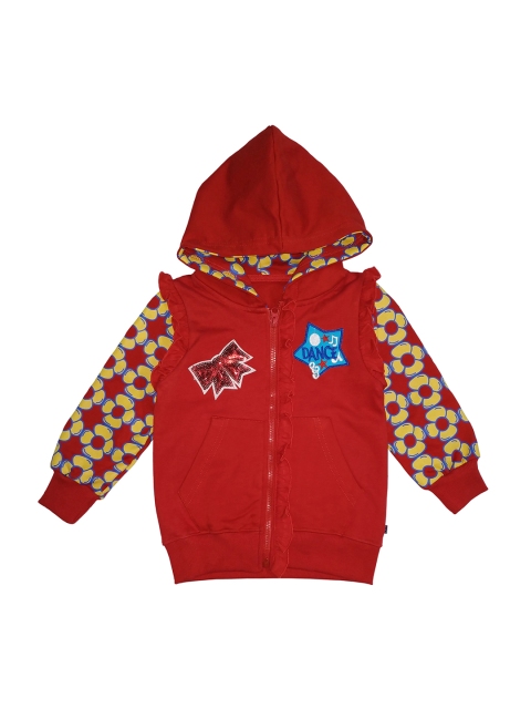 

KiddoPanti Girls Red Printed Windcheater Jacket