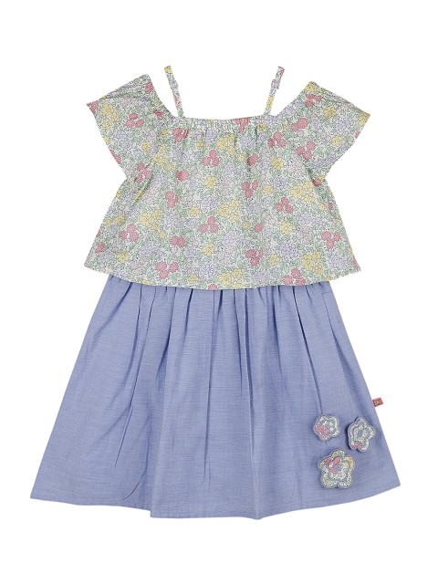 

Budding Bees Girls Printed Blue A-Line Dress