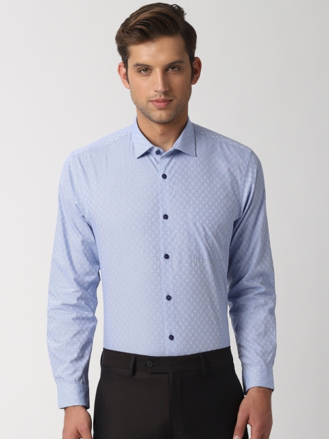 

Peter England Men Blue Regular Fit Checked Formal Shirt
