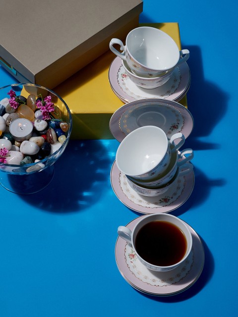 

The Wishing Chair Pink & White 6-Pieces Printed Bone China Cups and Saucers Set