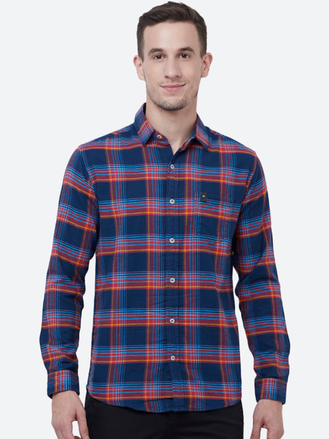

Mufti Men Navy Blue & Red Slim Fit Checked Casual Shirt