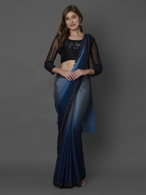 

Mitera Blue Solid Pure Chiffon Saree